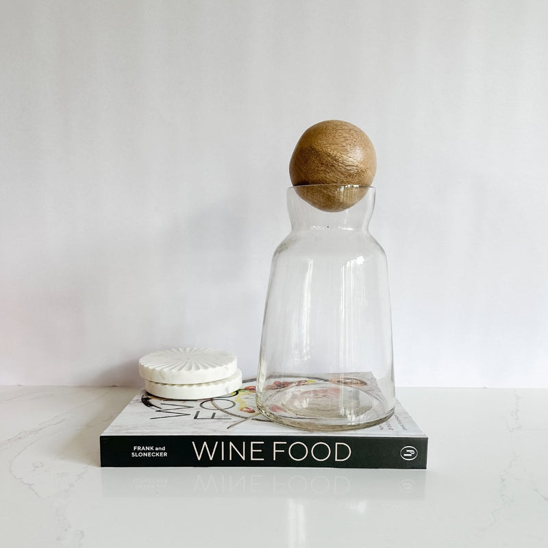Wine Food cookbook beautifully paired with marble coasters and decanter. The ultimate host gift.