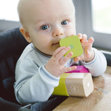 These colorful, wooden blocks are the perfect gift as the baby’s first toy.