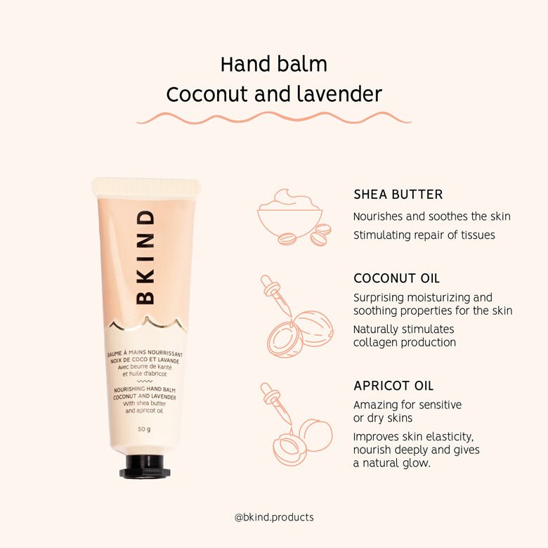 Ingredients include shea butter, coconut oil and apricot oil from Bkind