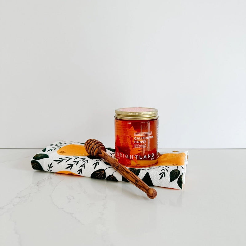 Brightland Orange Blossom honey paired with our Hazelmade citrus tea towel and honey dipper is the sweetest gift.