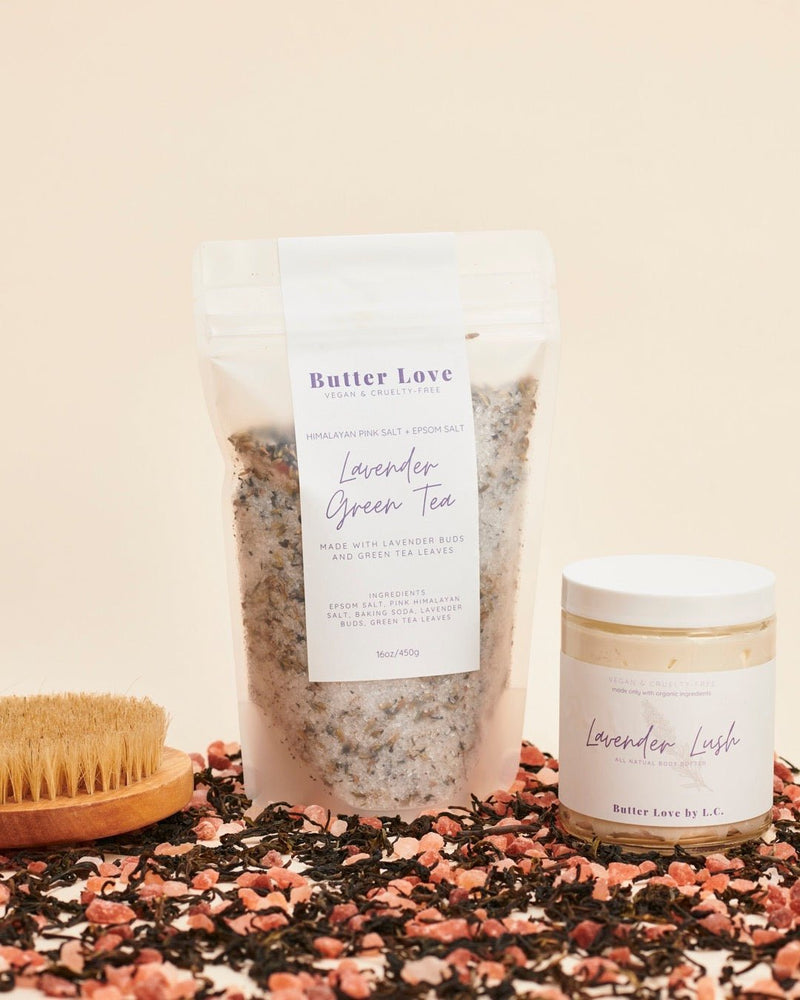 Butter love lavender green tea and lavender lush body butter.  Luxurious bath products.