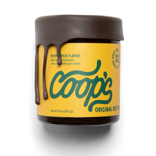 A fun host gift for your chocolate loving friends is this sweet hot fudge sauce from Coops.