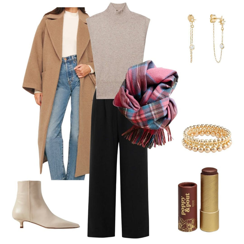 We love this outfit featuring our shashi jewelry and Poppy & Pout lip tint.