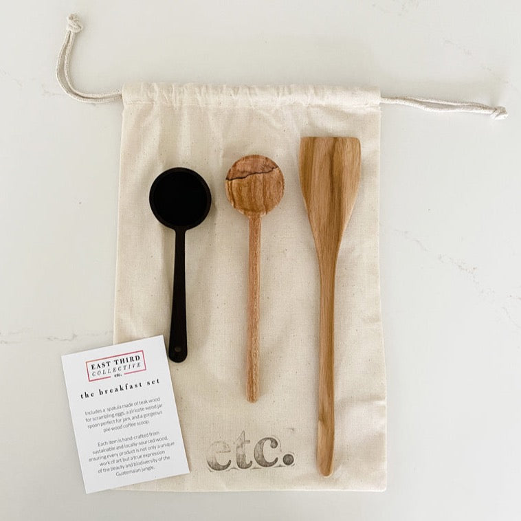 Itzawood wood breakfast set brought to you by East Third Collective.