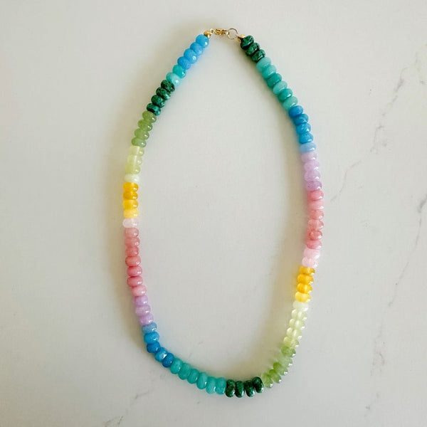 Etoiled ombre necklace in a muted rainbow of hues.