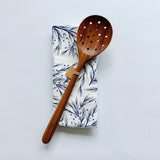 Teak strainer spoon paired with Hazelmade tea towel.