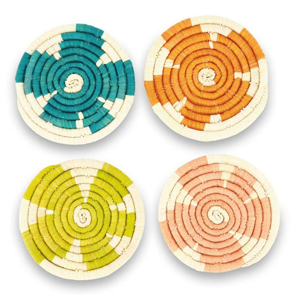 Handwoven, colorful coasters brighten up any outdoor table! A meaningful gift from East Third Collective. 