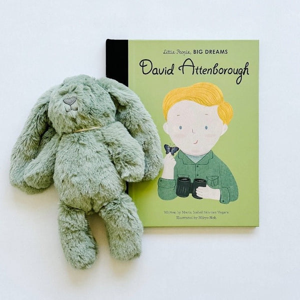David Attenborough book paired with a sweet stuffed rabit. A perfect gift for the animal lover.