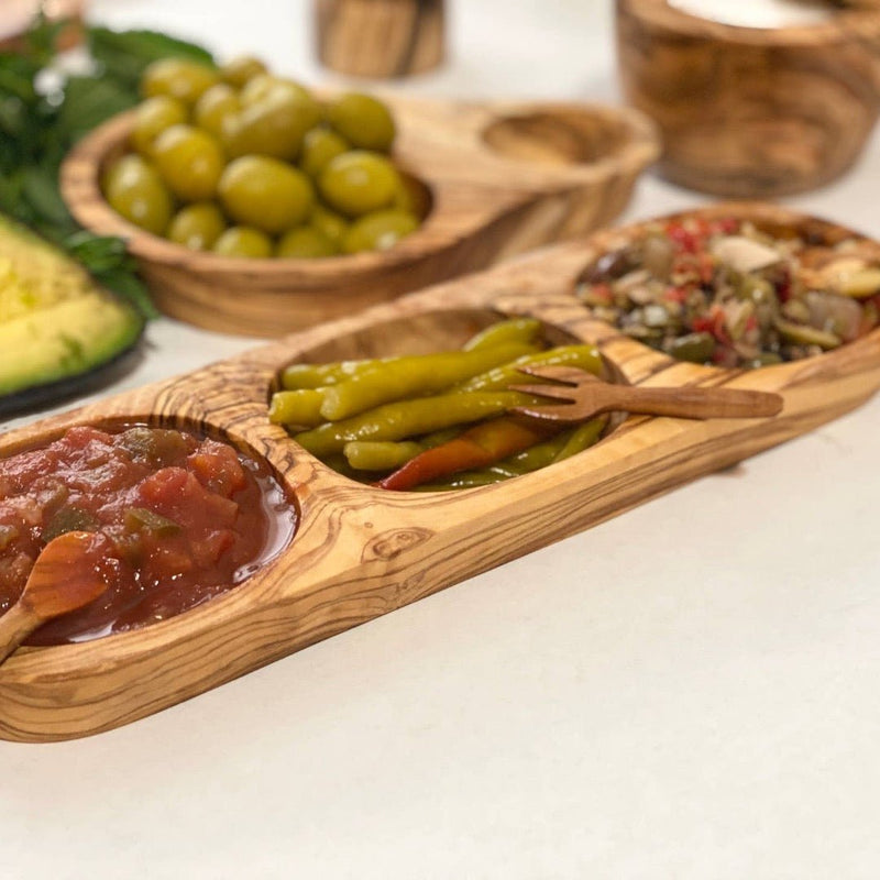 A unique housewarming or host gift from Natural OliveWood is this three section tray.