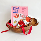Rainforest bowl and salad servers paired with Salad Pizza wine and Hazelmade tea towel.