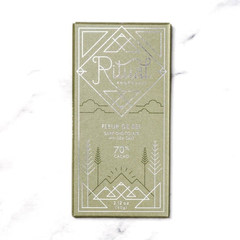 A chocolate bar from ritual chocolate with 70% cacao.