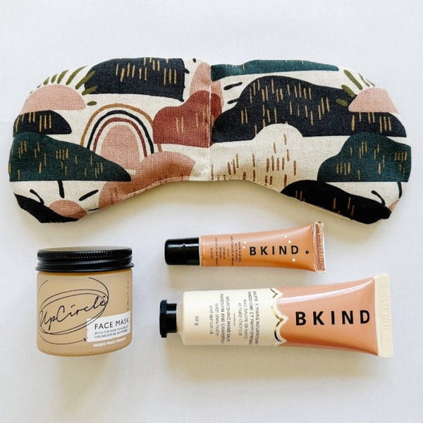 Slow North eye mask paired with bkind products and upchircle face mask perfect for the spa lover.
