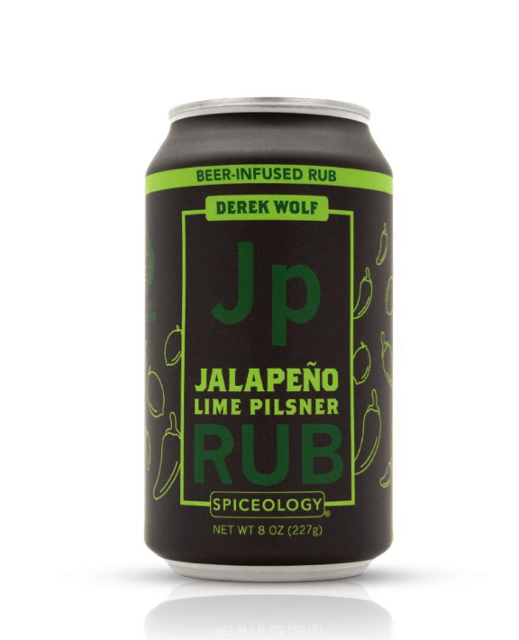 Can of Jalapeno lime pilsner rub from Derek Wolf and Spiceology.  Great spice for beef, chicken, pork, fish, veggies.