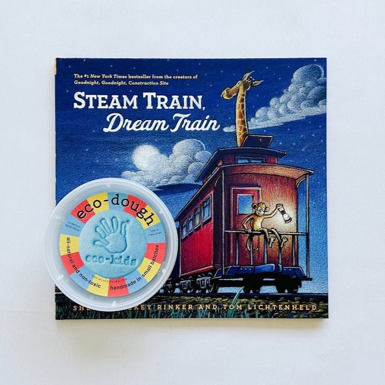 Steam Train, Dream Train book paired with eco dough for kids. A great gift for the older siblings.