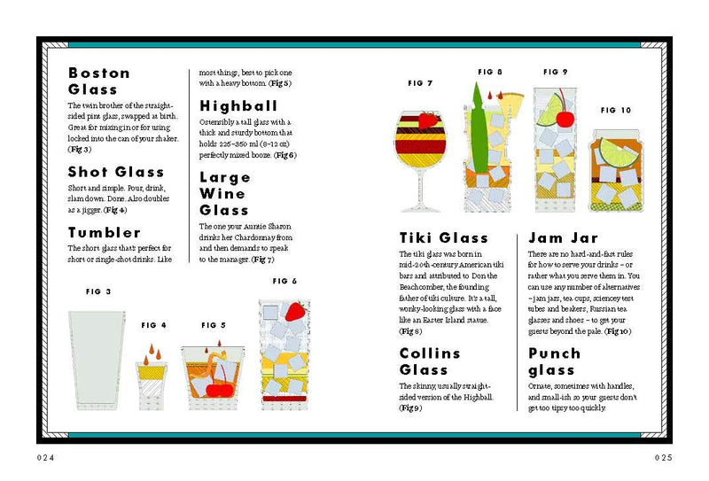 Description of various glasses used for cocktails.
