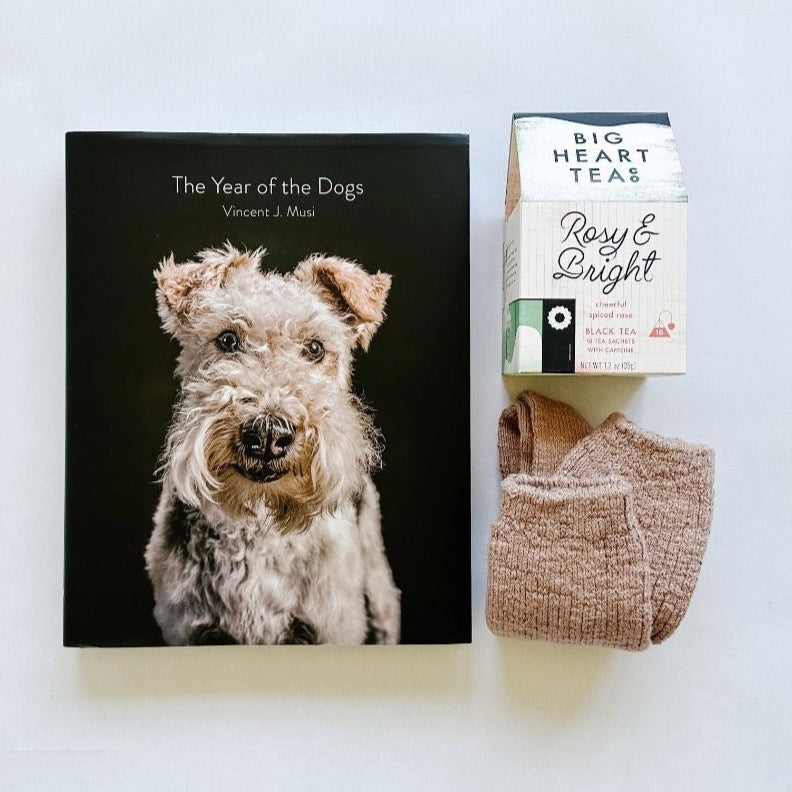 The Year of the Dogs book paired with Rosy and Bright tea and cozy socks are sure to brighten their day.