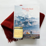 Wanderlust book paired with Tbco travel scarf and Anecdote Candle make any traveller smile.
