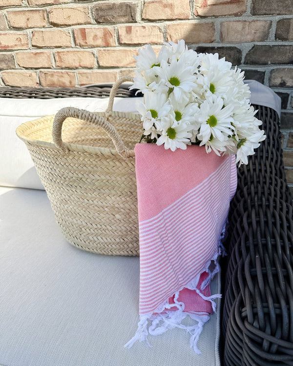 This market basket is the perfect gift and looks great holding fresh flowers and a turkish towel.
