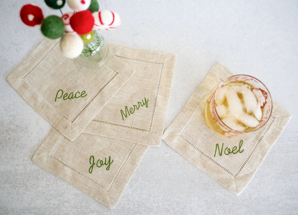 A great host gift for the holidays. Beautiful embroidered cocktail napkins.