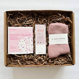 Mama relax oil from Erbaviva paired with Le Bon Shoppe socks and happy place eye gels. Any new mom would love this gift.