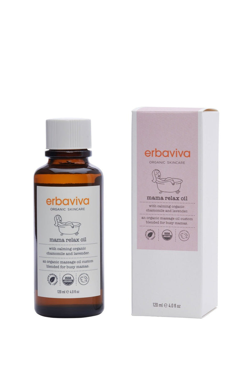 A soothing organic massage oil with calming essential oils of chamomile, geranium, and lavender.